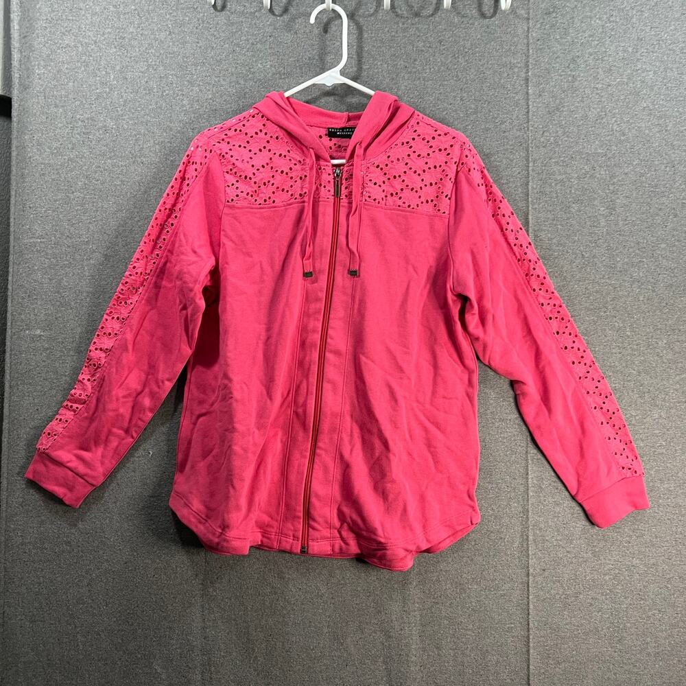 Susan Graver Weekend Washed French Terry Zip-Front Hoodie Pink Brigade XX-Small